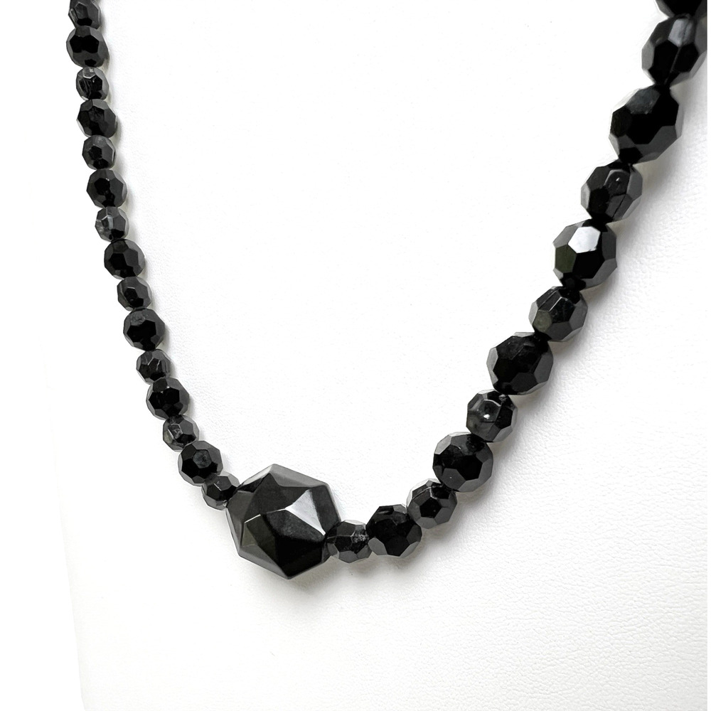 Vintage Necklace MCM Black Faceted Glass Beads Acrylic Whimsigoth Dark Romance